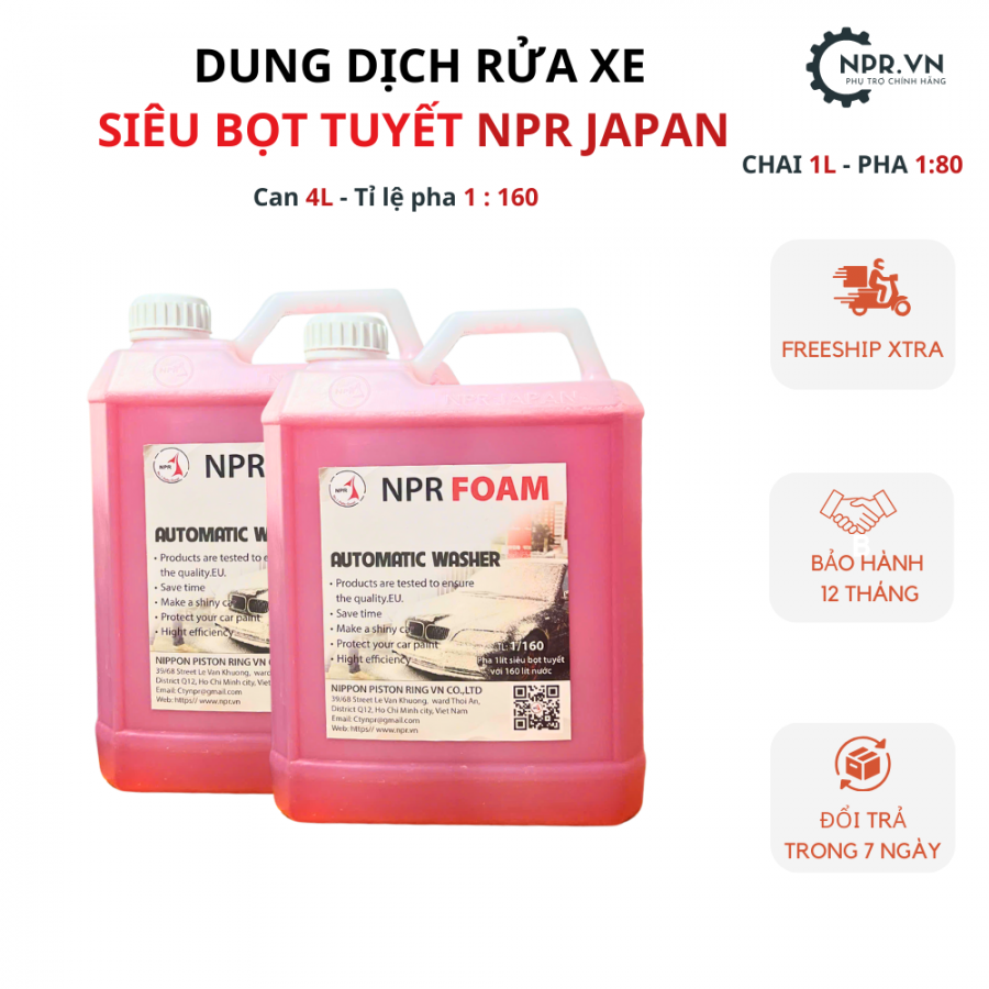 Nước rửa xe Siêu Bọt Tuyết NPR Foam, Dung Dịch Rửa Xe Ô Tô, Xe Máy - Can 4 lít,nuoc rua xe sieu bot tuyet npr foam dung dich rua xe o to xe may  can 4 lit
